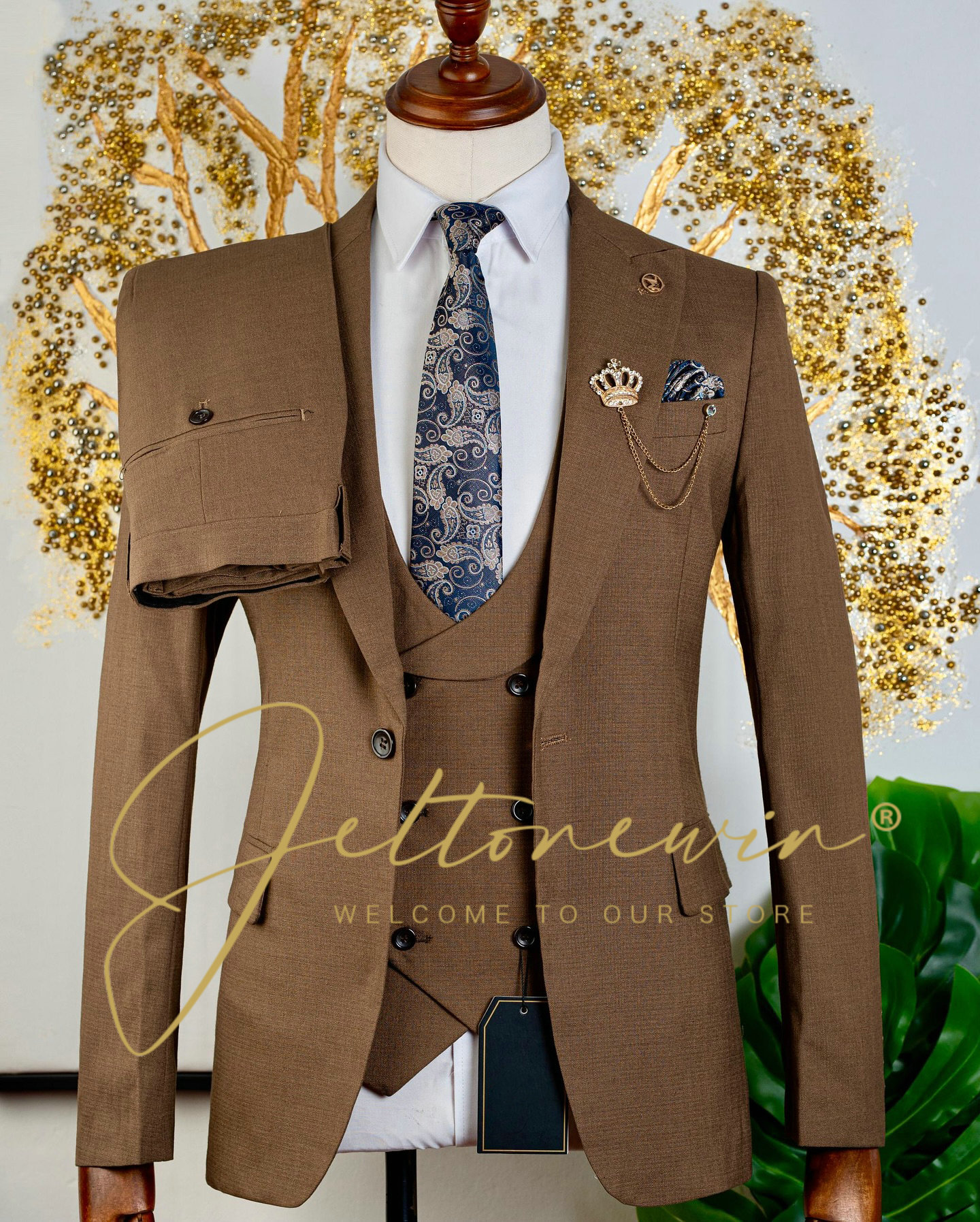 Men Formal Wear Brown - Men's Brown Three Piece Suit with