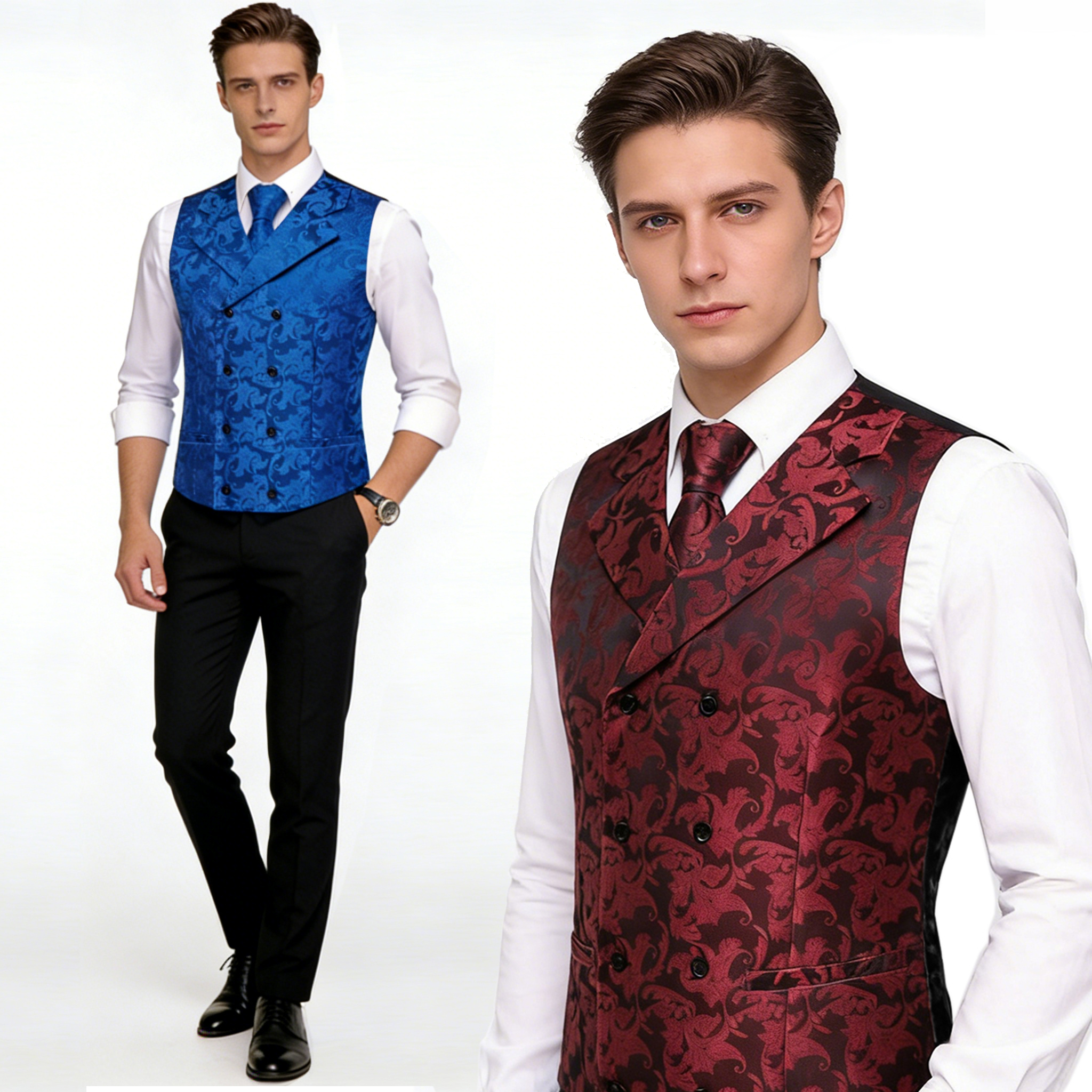 Formal Vest Waistcoat - Mens Double Breasted Half Notch Lapel