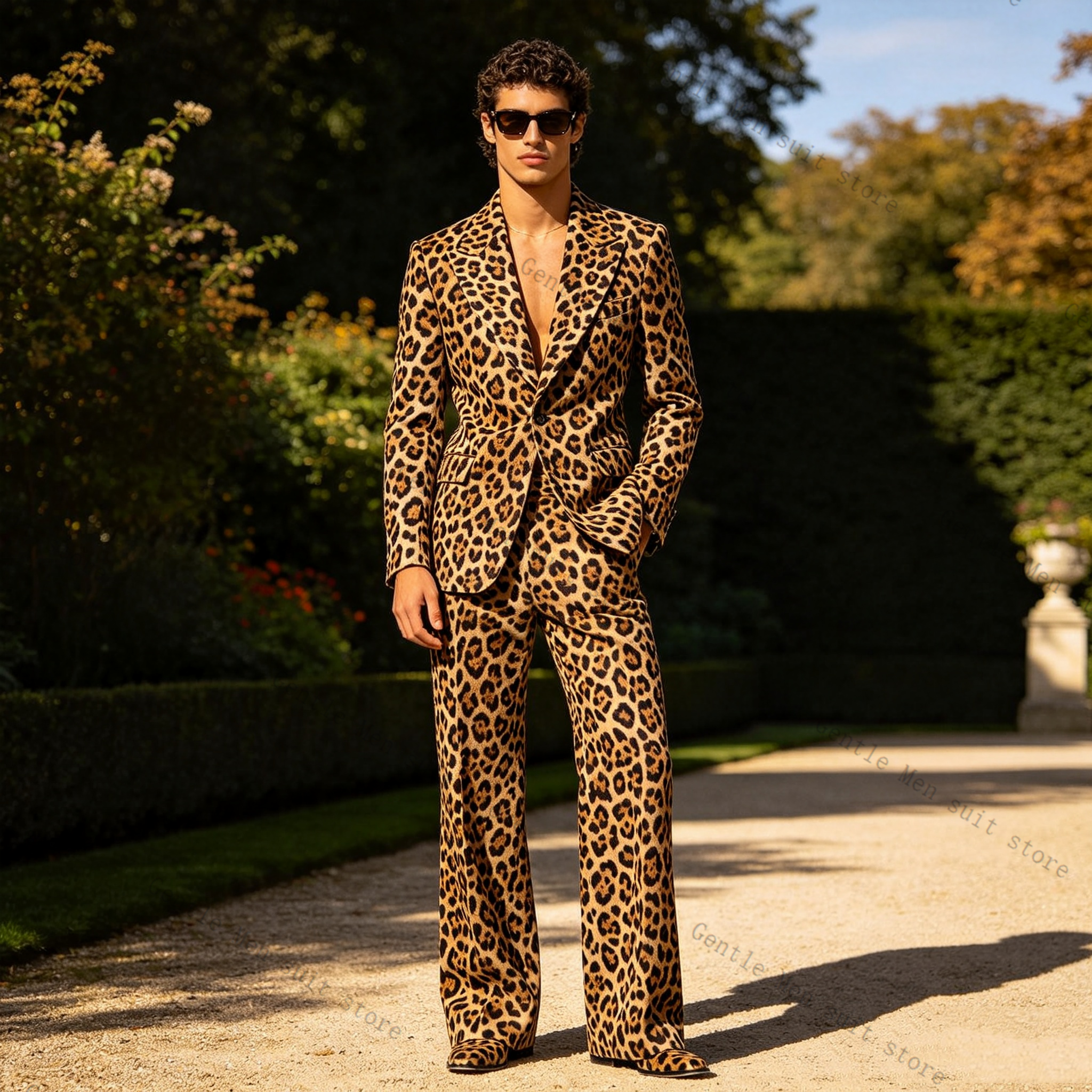 Men Formal Wear Brown - Brown Leopard Print Men Suit Set