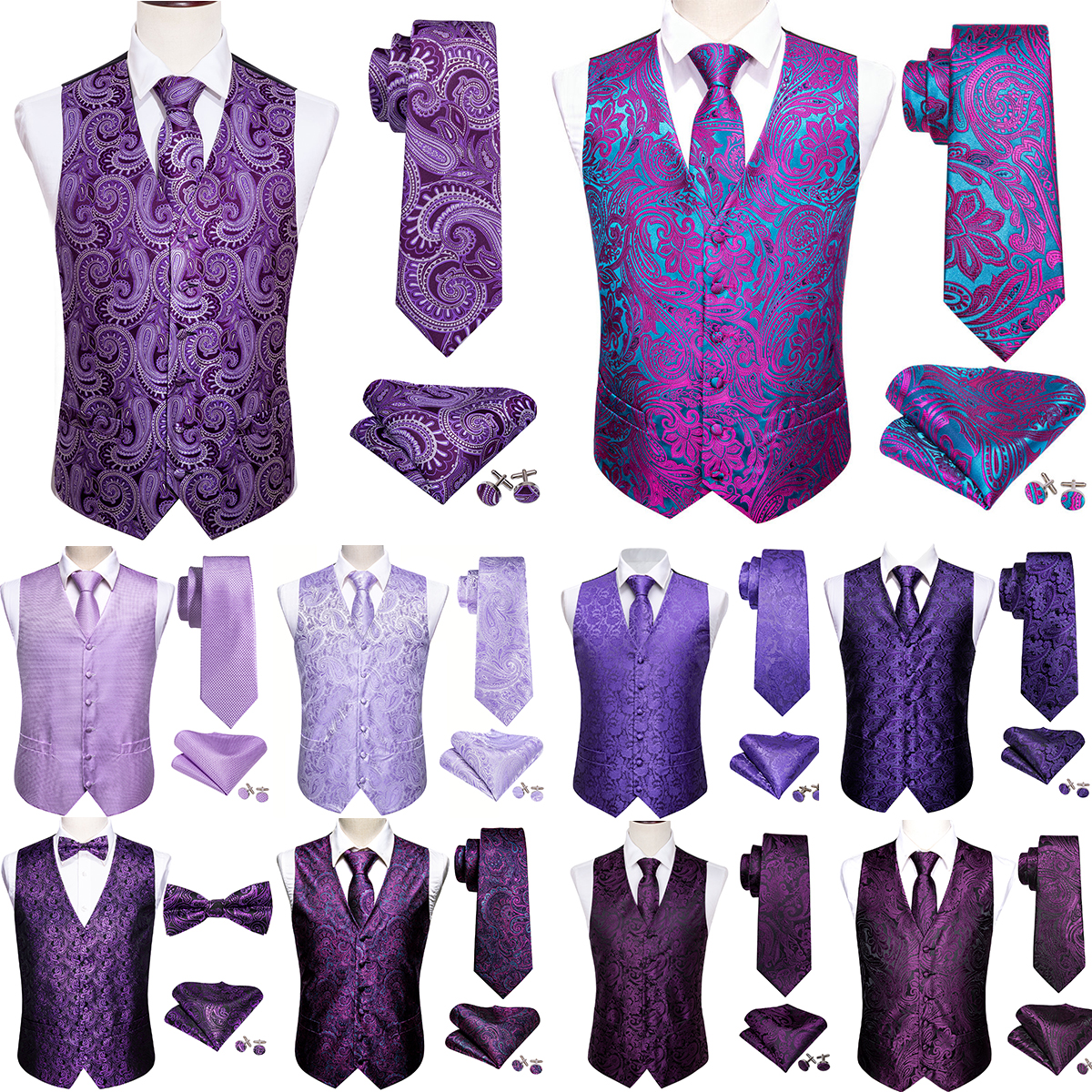 Formal Vest Waistcoat - Mens Vest Dress Purple Paisley Solid