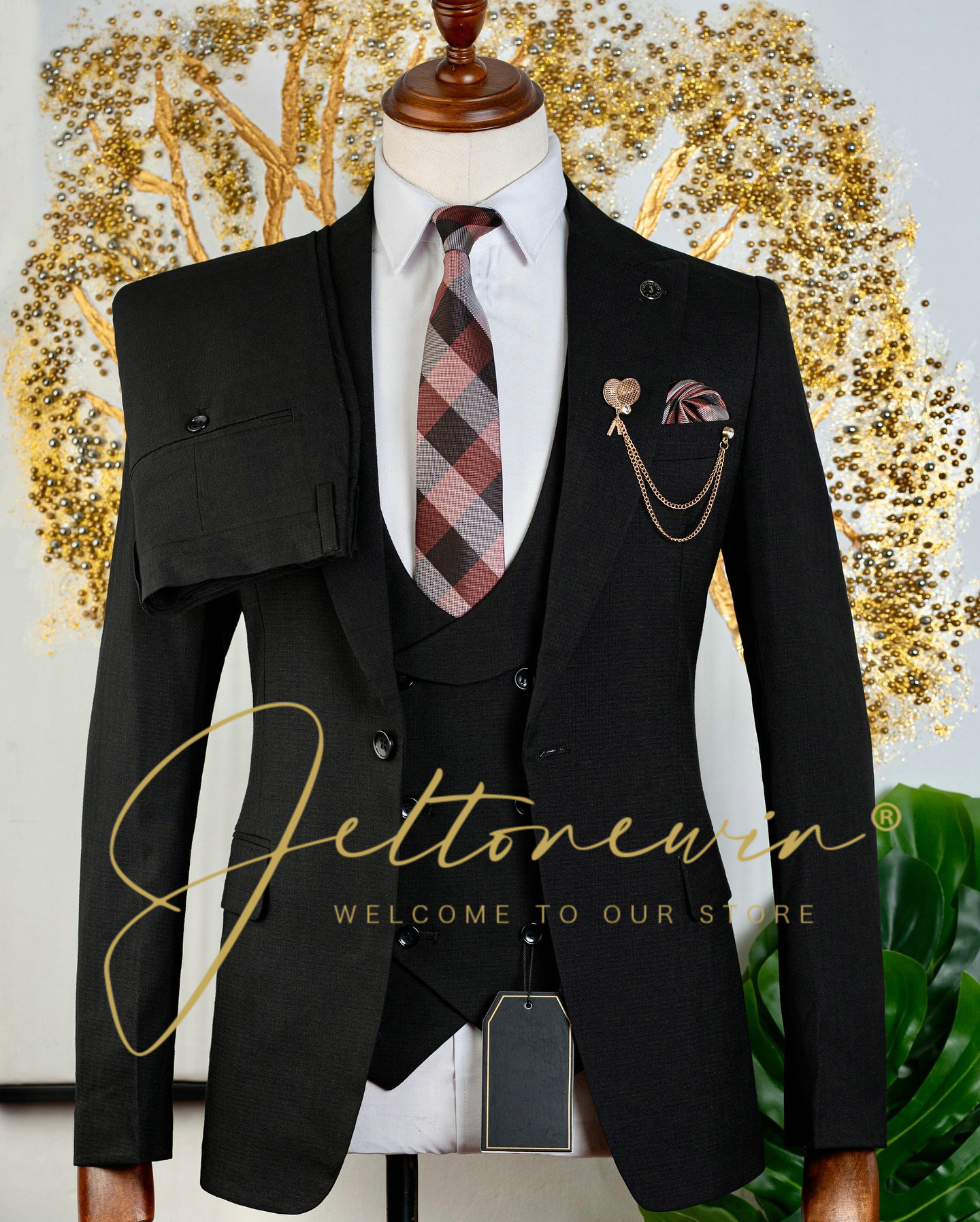 Men's Brown Three Piece Suit w - Men Formal Wear Brown ulasan dan harga
