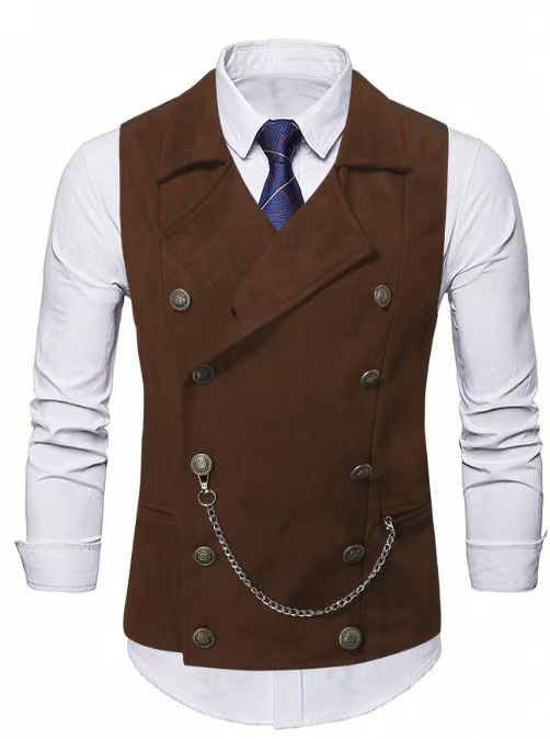 Men's Double Breasted Vest wit - Formal Vest Waistcoat ulasan dan harga