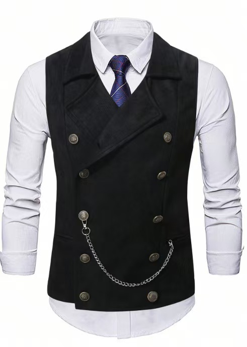 Men's Double Breasted Vest wit - Formal Vest Waistcoat ulasan dan harga