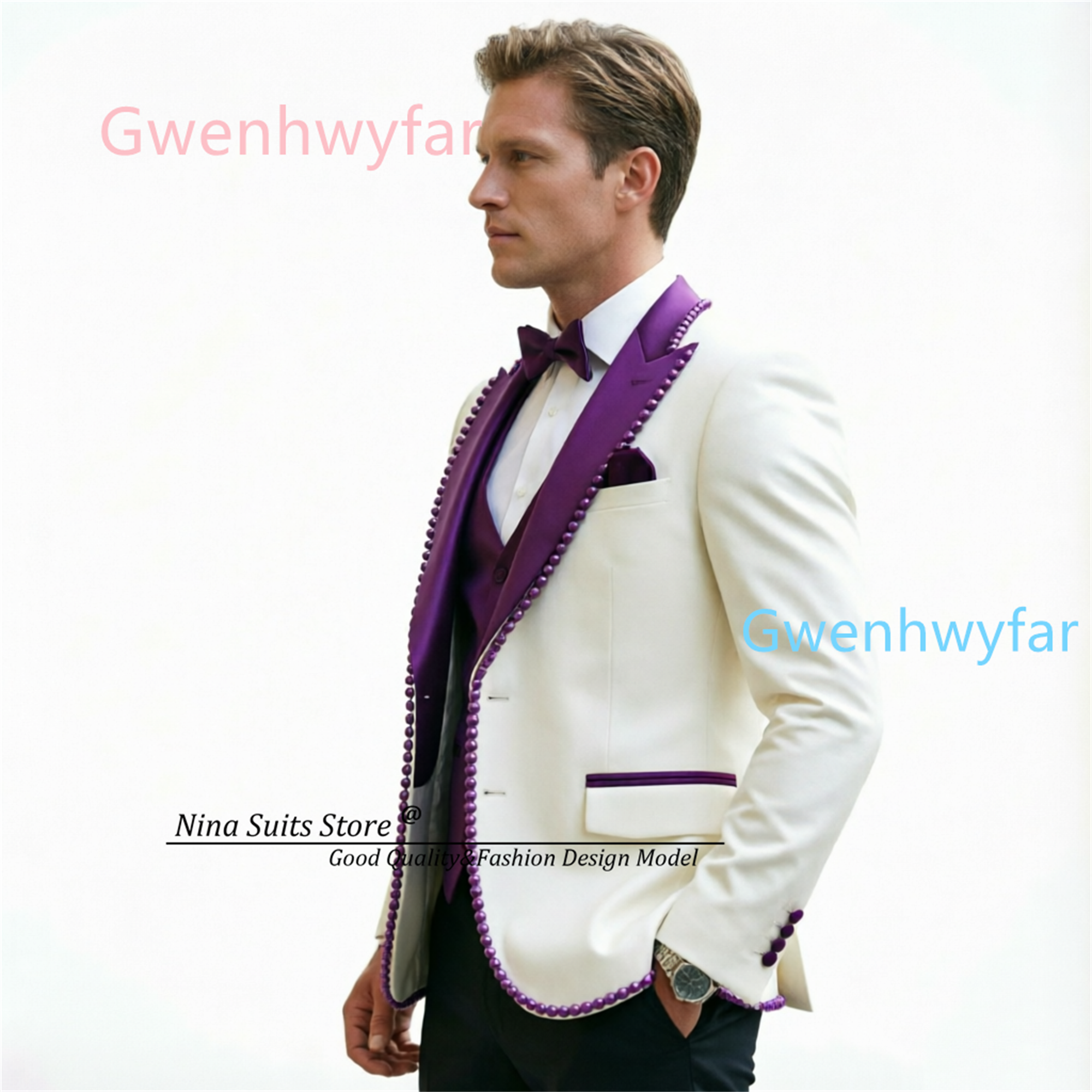 Gwenhwyfar Luxury Ivory Black  - Formal Vest Waistcoat ulasan dan harga