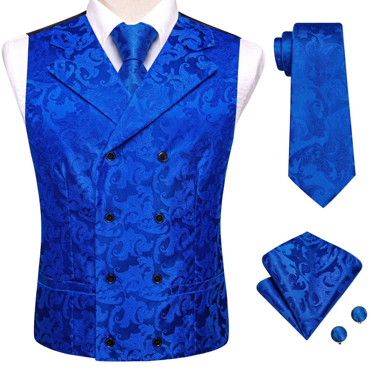 Mens Double Breasted Half Notc - Formal Vest Waistcoat ulasan dan harga