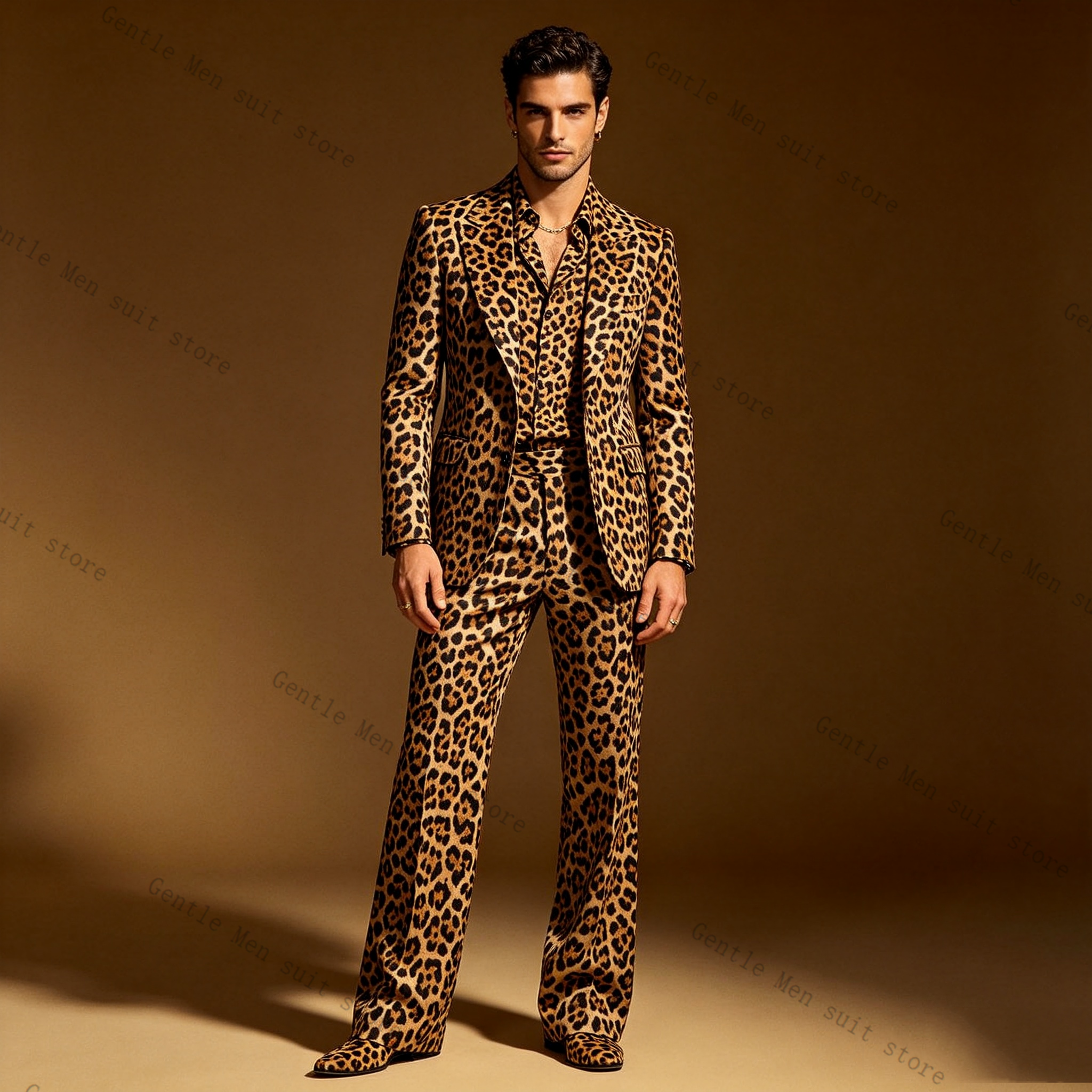Brown Leopard Print Men Suit S - Men Formal Wear Brown ulasan dan harga