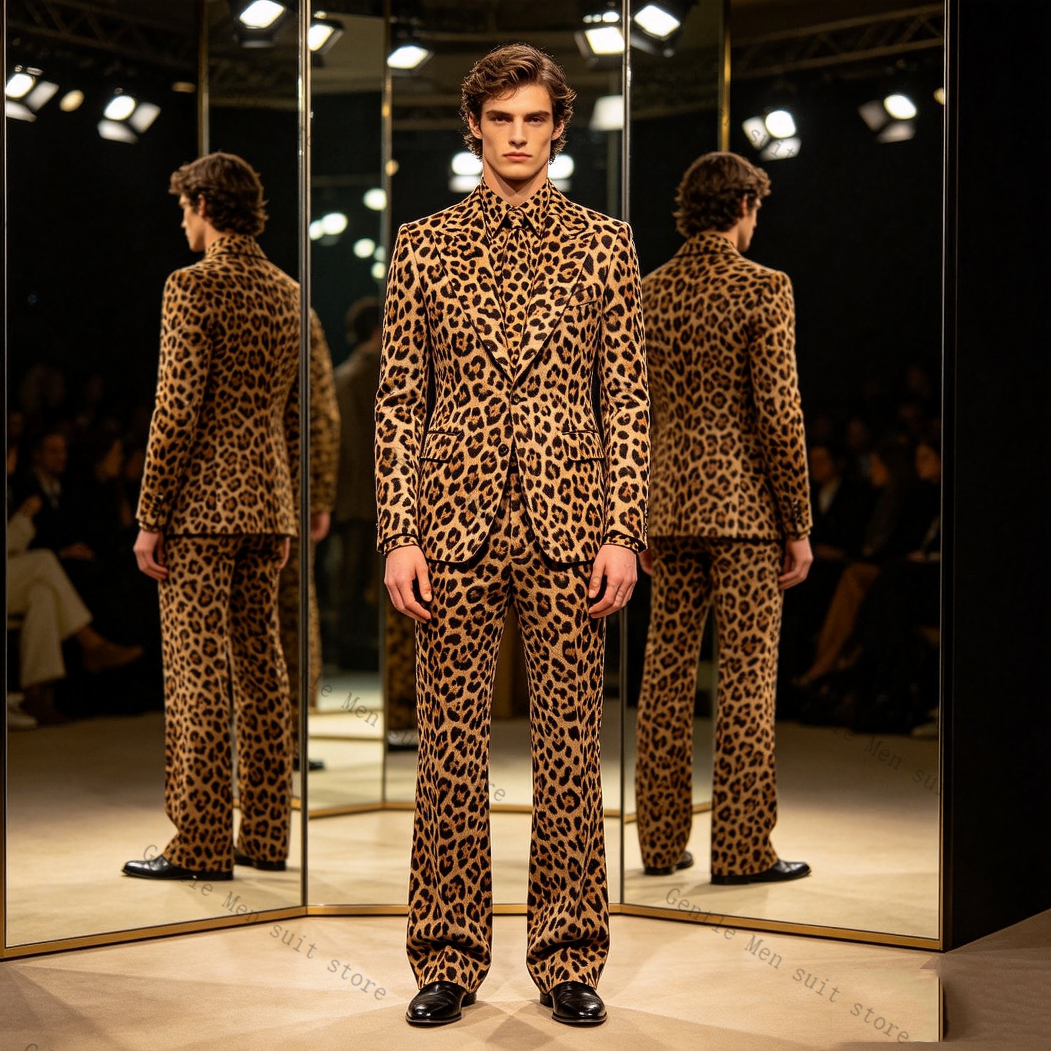 Brown Leopard Print Men Suit S - Men Formal Wear Brown ulasan dan harga