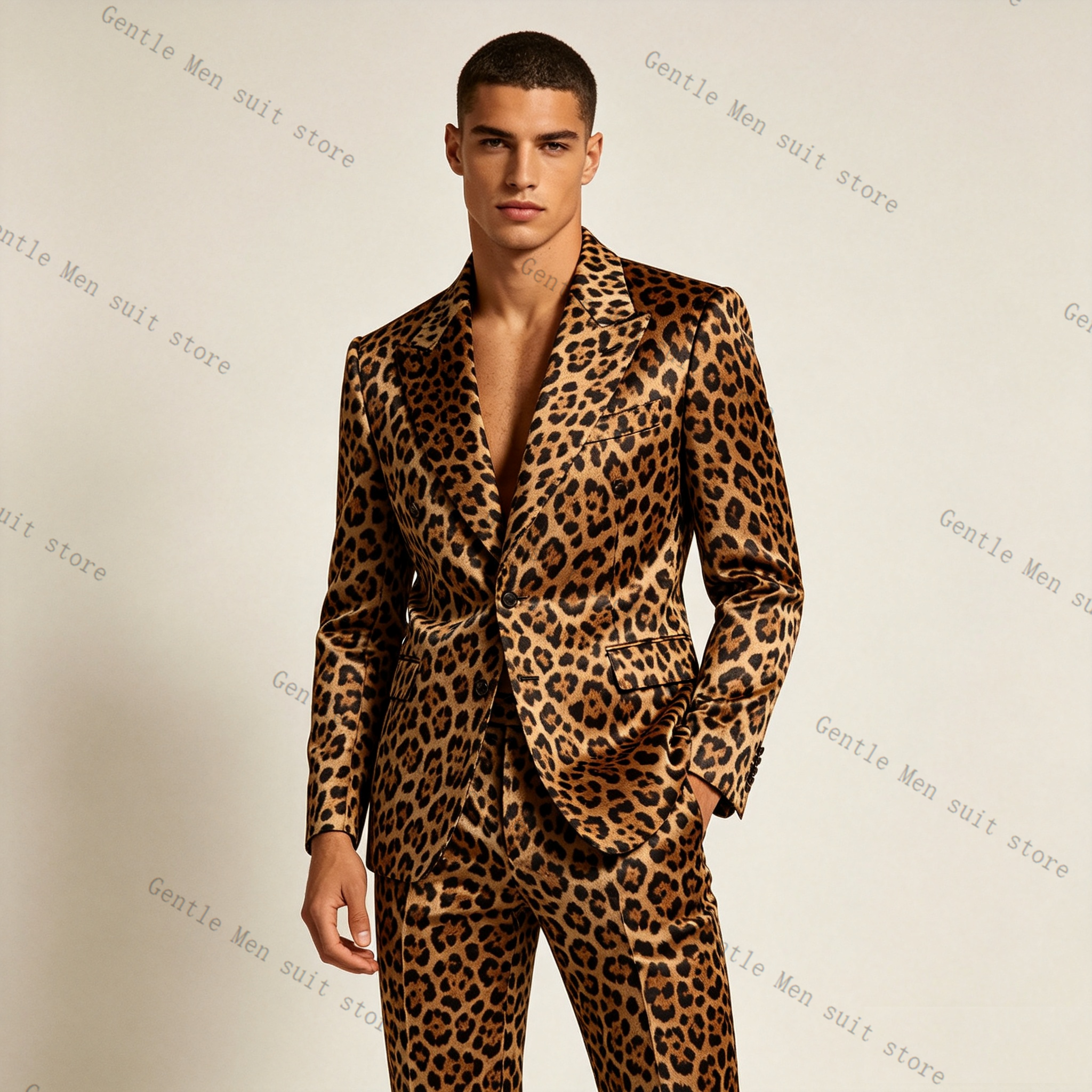 Brown Leopard Print Men Suit S - Men Formal Wear Brown ulasan dan harga