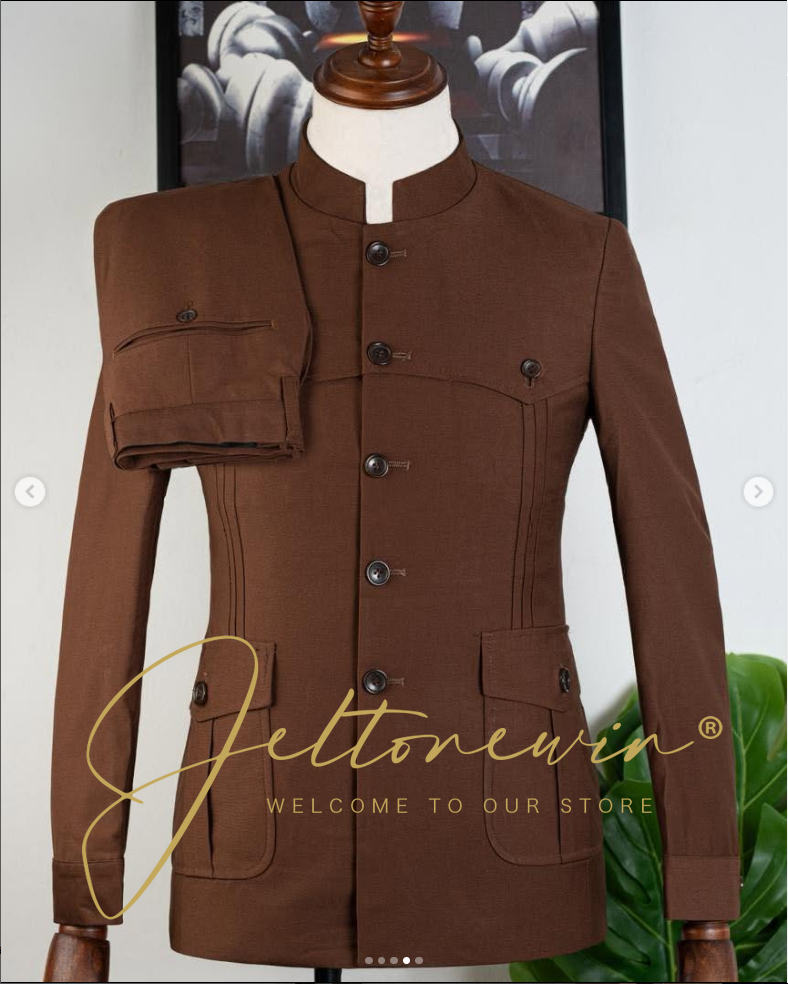 Men's Brown Two Piece Suit wit - Men Formal Wear Brown ulasan dan harga
