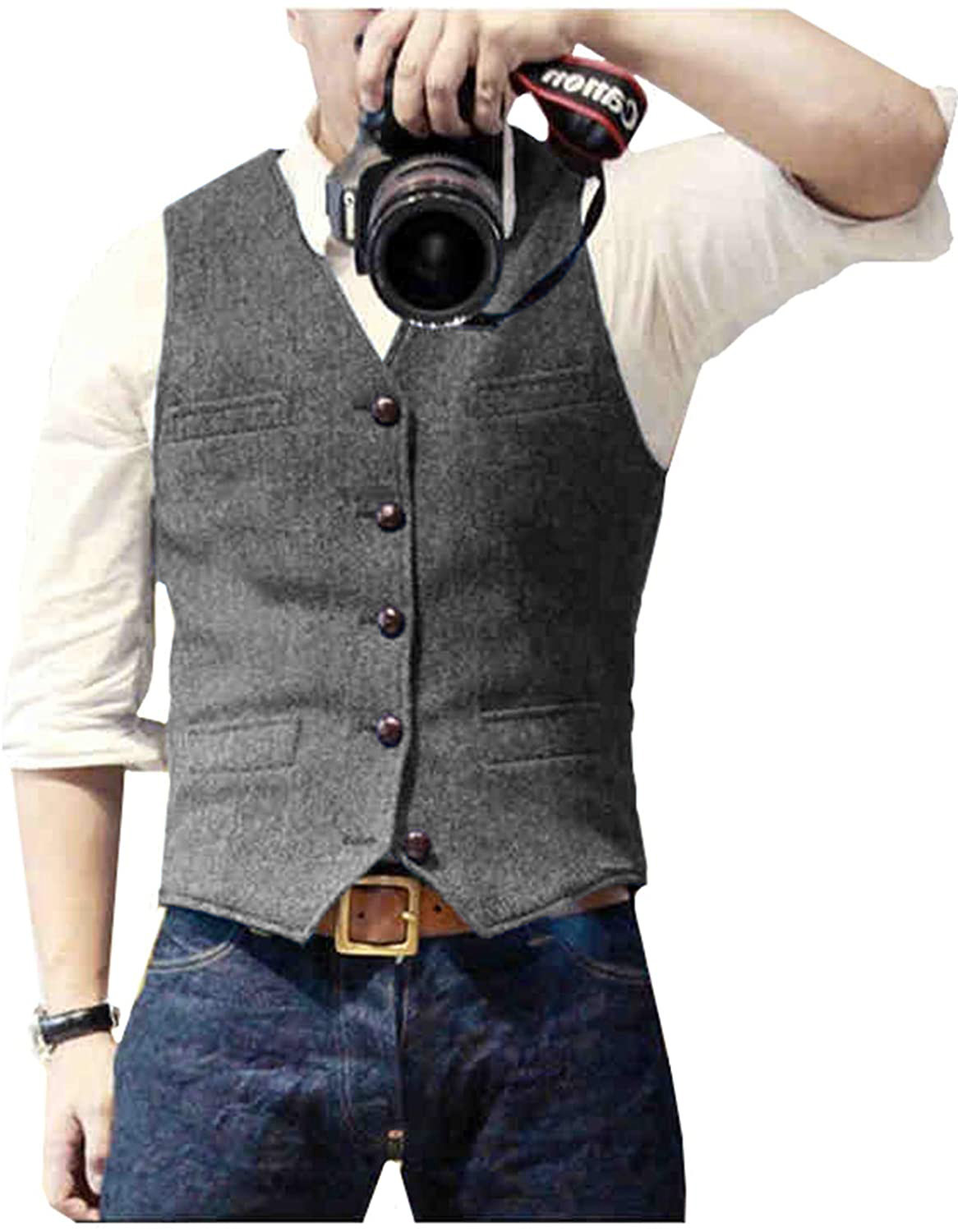 Men's Suit Vest V Neck Wool He - Formal Vest Waistcoat ulasan dan harga