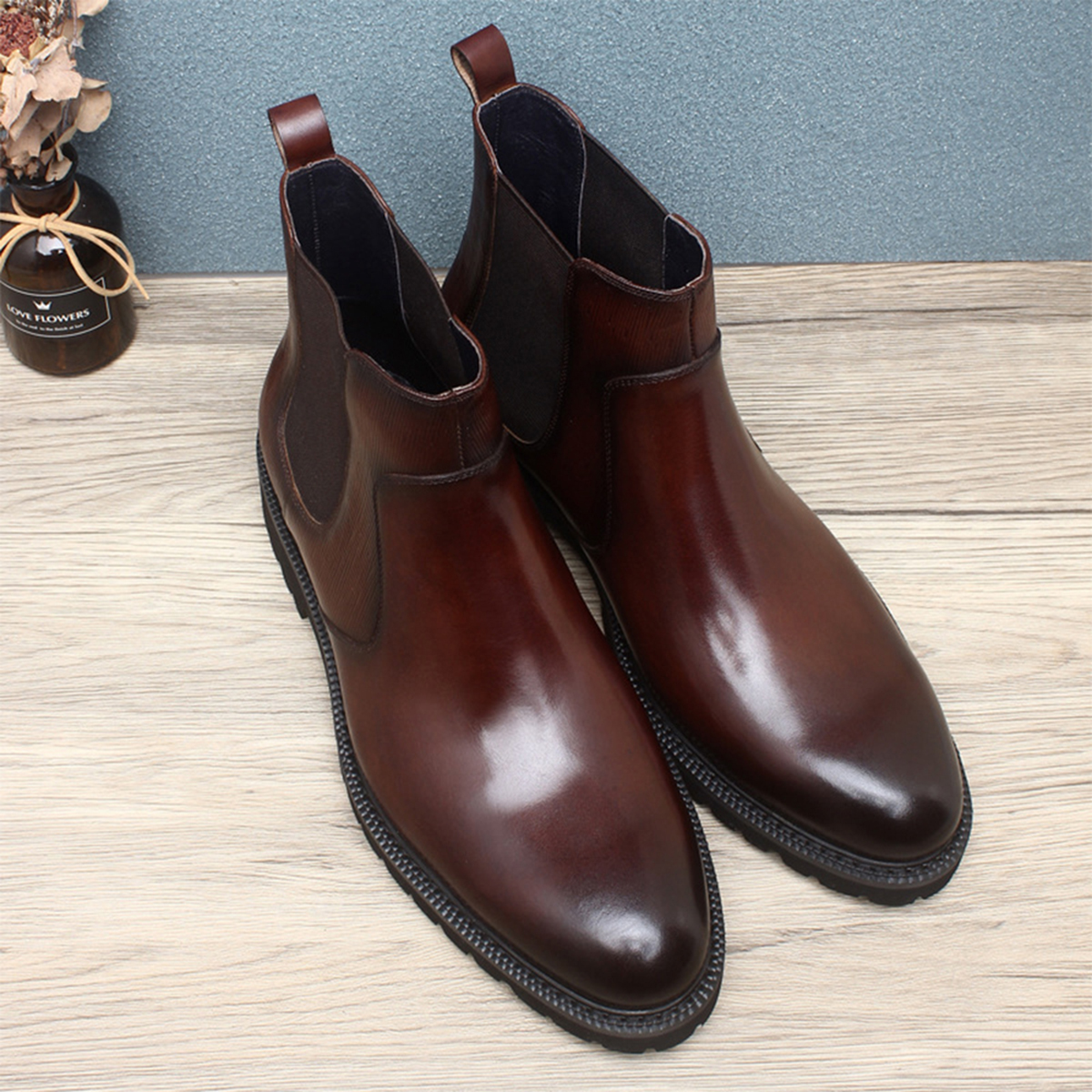 Men's Brown Leather Chelsea An - Men Formal Wear Brown ulasan dan harga