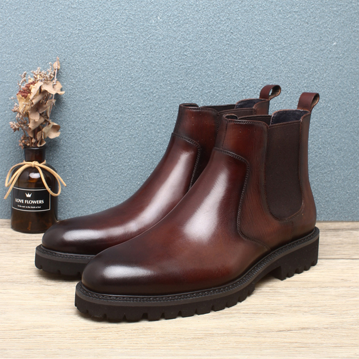 Men's Brown Leather Chelsea An - Men Formal Wear Brown ulasan dan harga