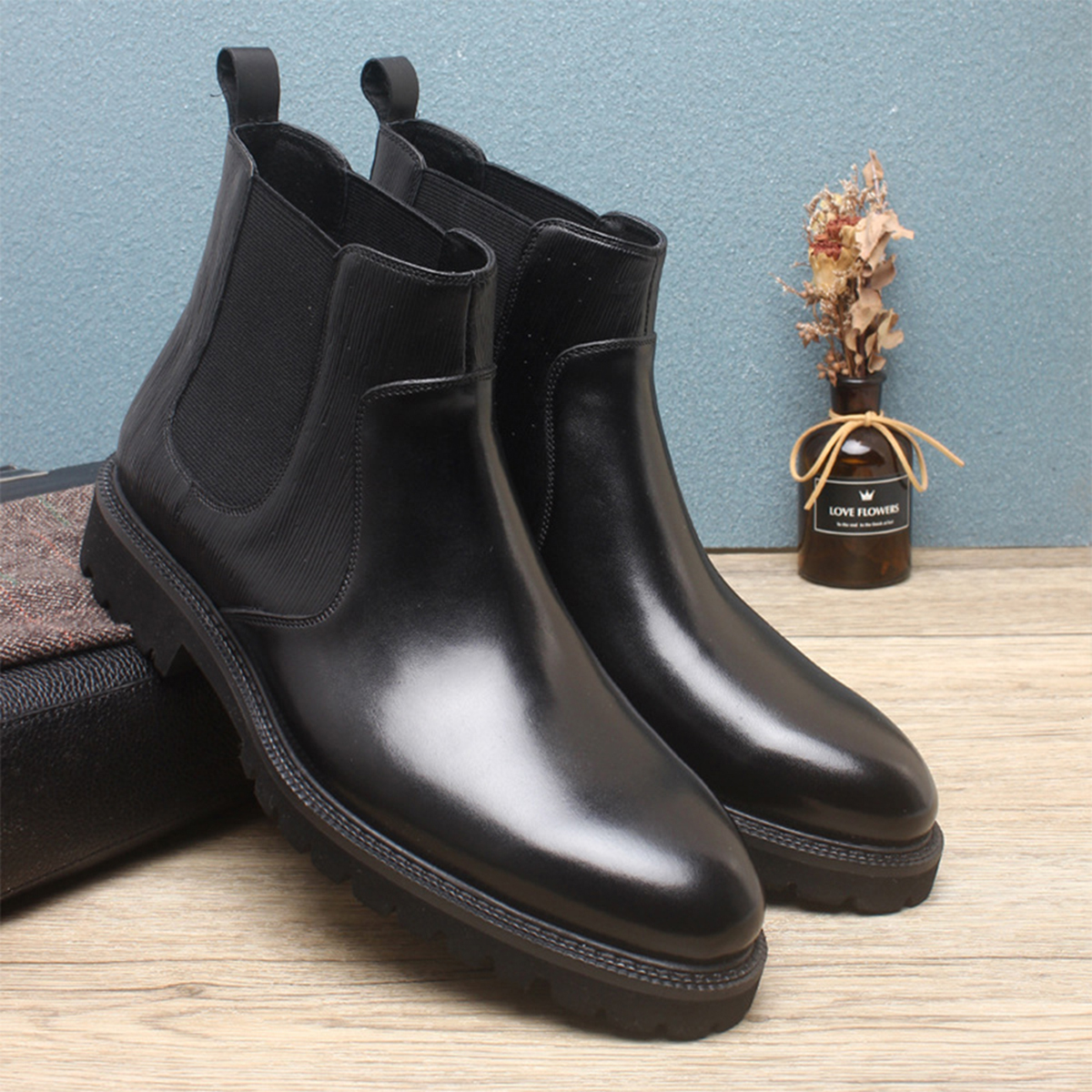 Men's Brown Leather Chelsea An - Men Formal Wear Brown ulasan dan harga