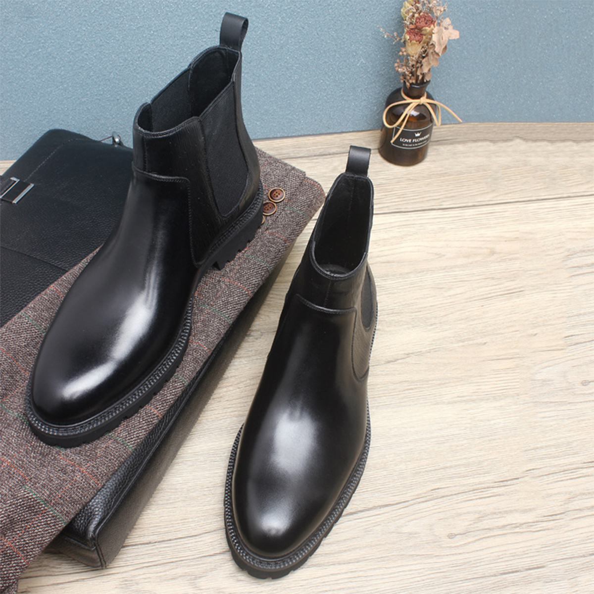 Men's Brown Leather Chelsea An - Men Formal Wear Brown ulasan dan harga