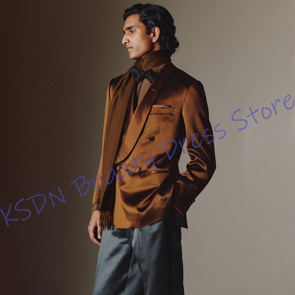 Elegant Men's Suits Double-Bre - Men Formal Wear Brown ulasan dan harga