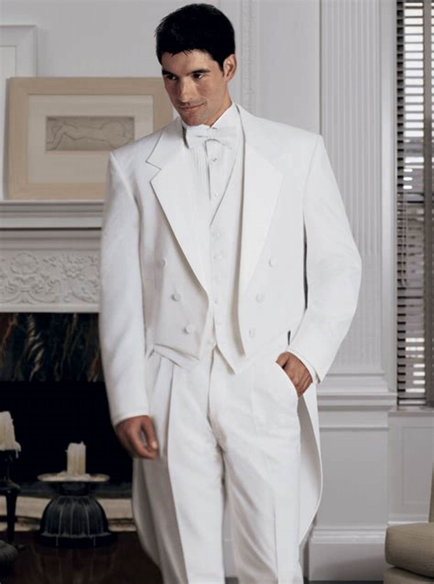 White Men's 3 Pieces Tailcoat  - Formal Vest Waistcoat ulasan dan harga