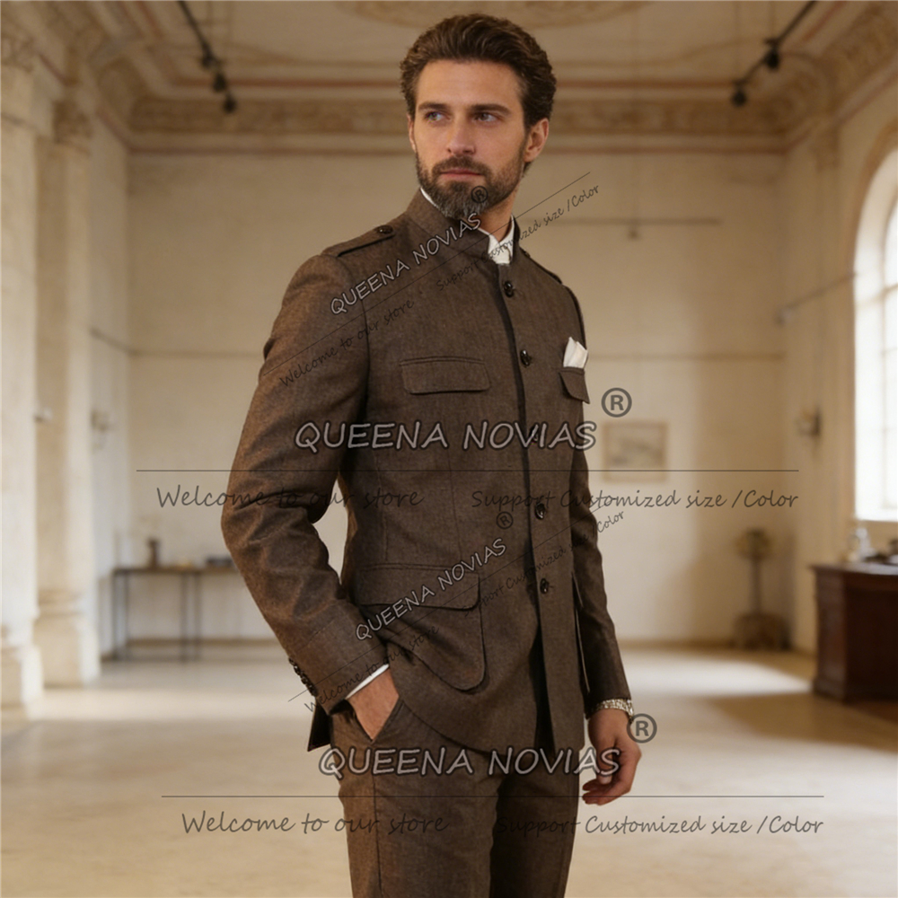 Classic Brown Suits Men Safari - Men Formal Wear Brown ulasan dan harga