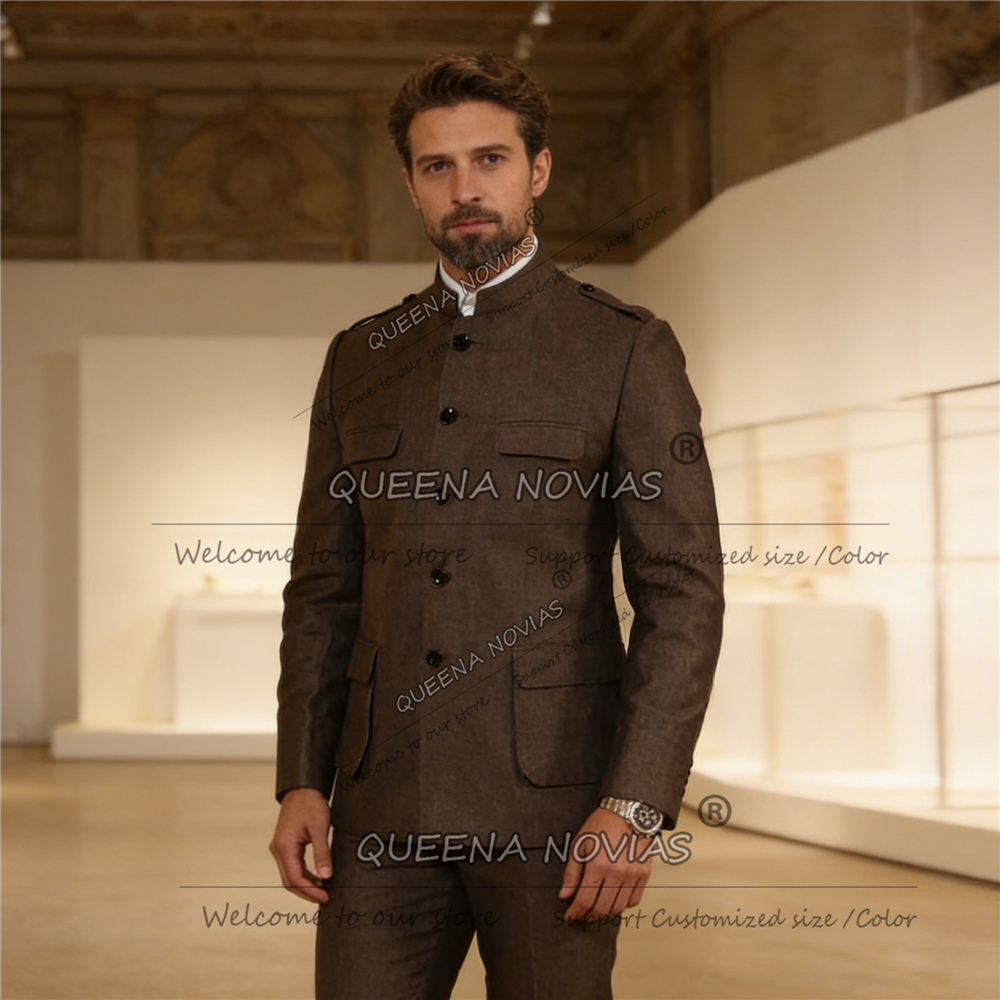 Classic Brown Suits Men Safari - Men Formal Wear Brown ulasan dan harga