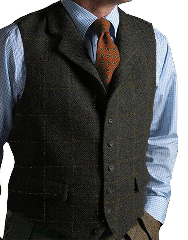 Men's Vest Green Vest Tweed Wo - Formal Vest Waistcoat ulasan dan harga
