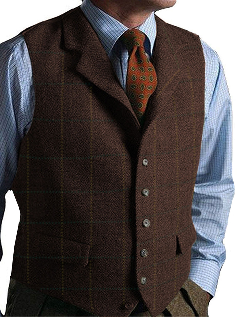 Men's Vest Green Vest Tweed Wo - Formal Vest Waistcoat ulasan dan harga