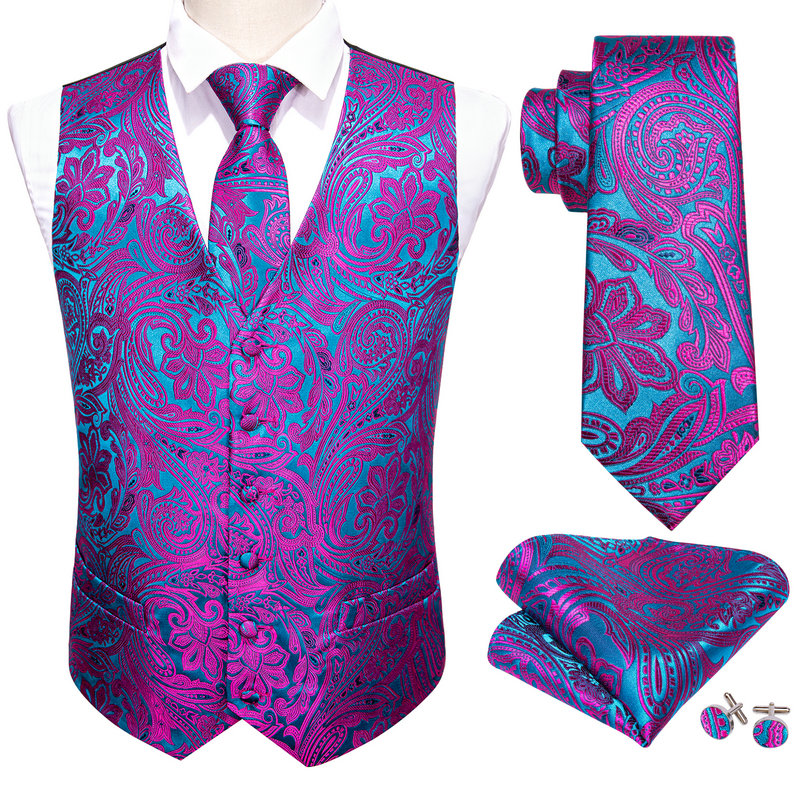 Mens Vest Dress Purple Paisley - Formal Vest Waistcoat ulasan dan harga