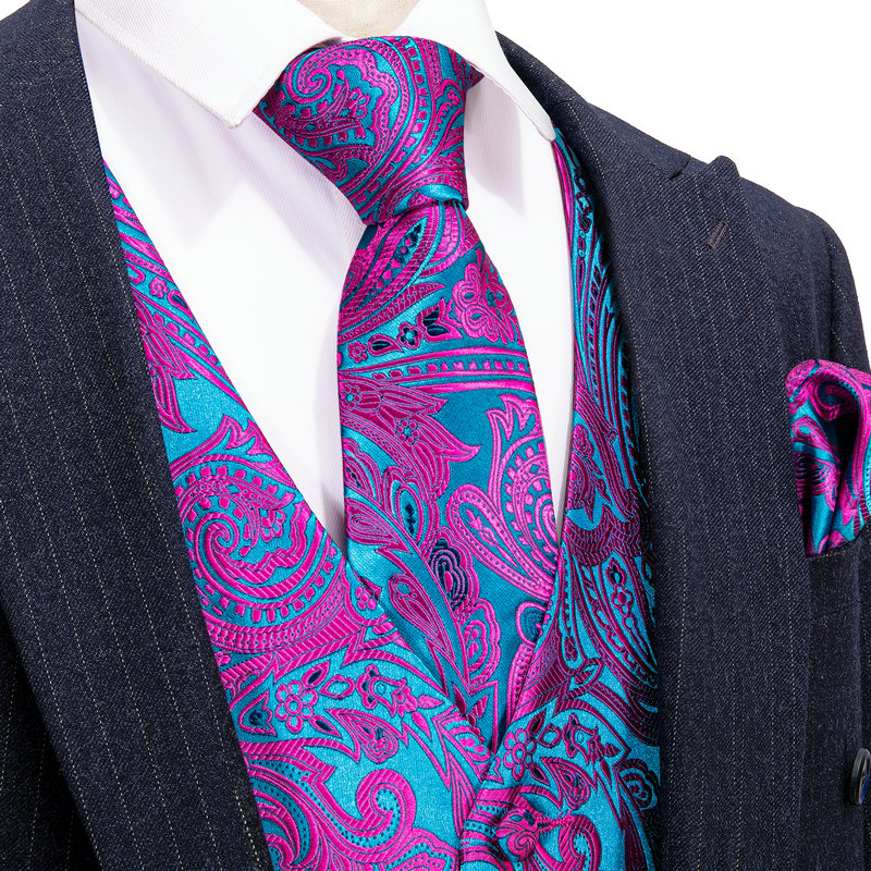 Mens Vest Dress Purple Paisley - Formal Vest Waistcoat ulasan dan harga