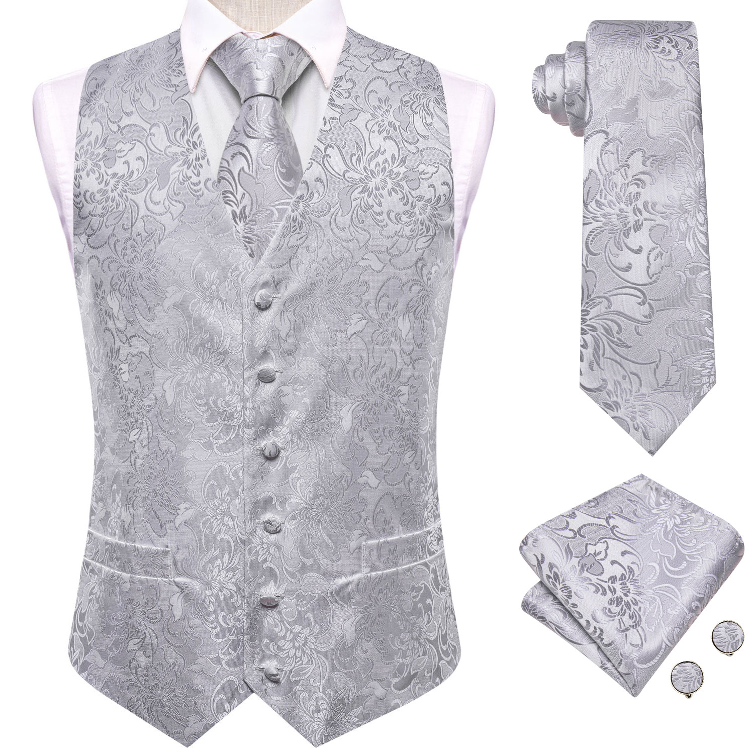 Men's Floral Vest & Tie Hanky  - Formal Vest Waistcoat ulasan dan harga
