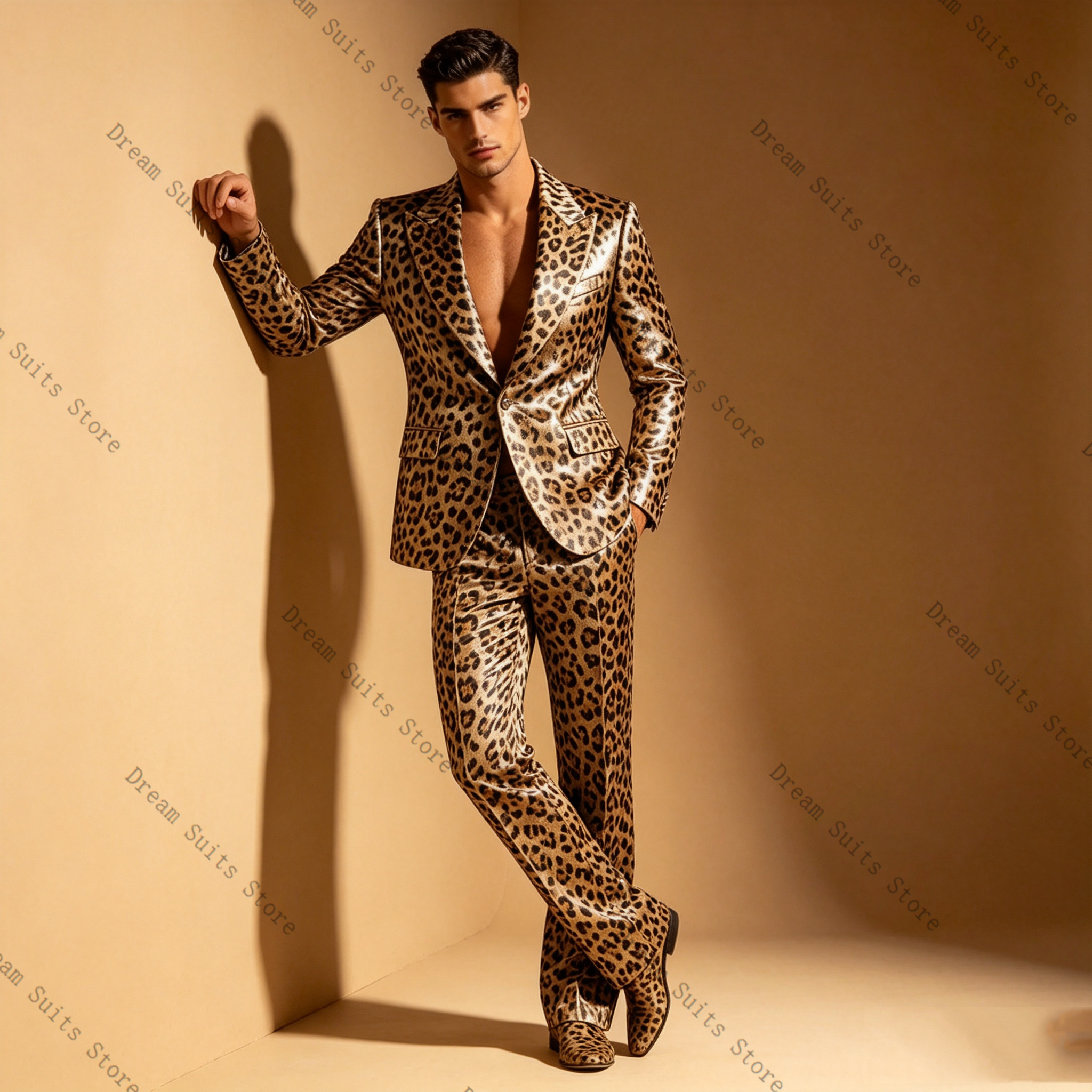 Leopard Print Men Suit Set 2 P - Men Formal Wear Brown ulasan dan harga