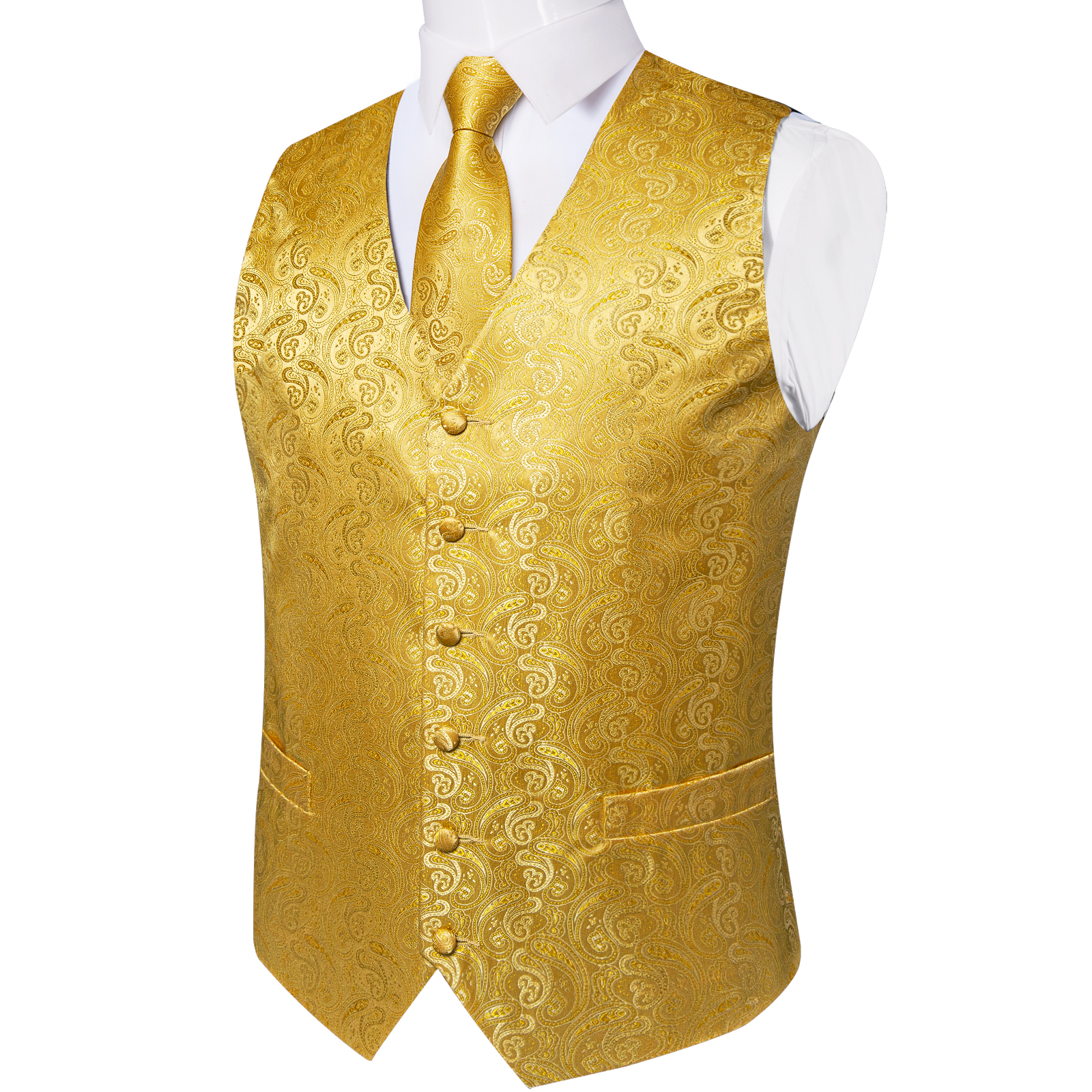 Luxury Paisley Gold Vest for M - Formal Vest Waistcoat ulasan dan harga