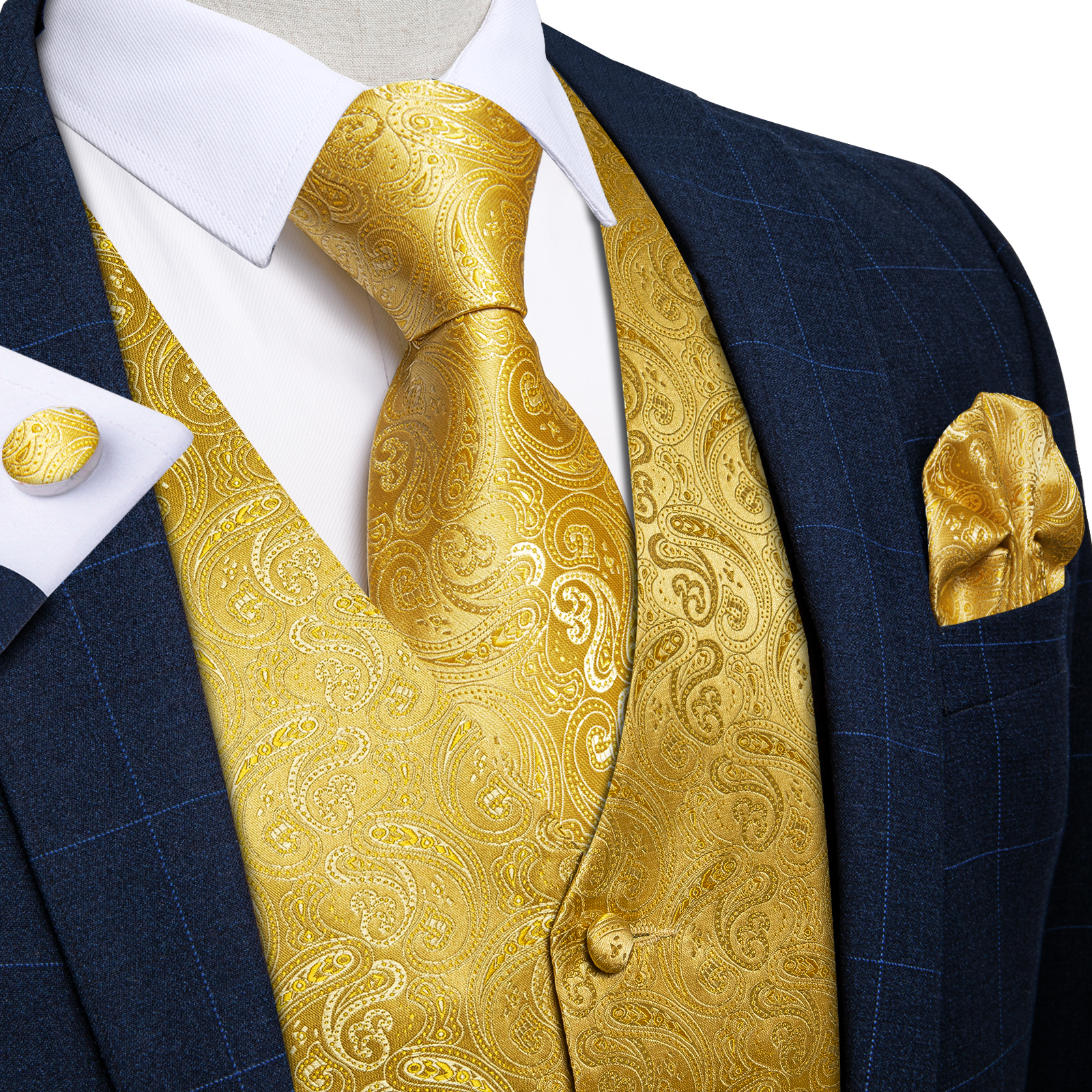 Luxury Paisley Gold Vest for M - Formal Vest Waistcoat ulasan dan harga
